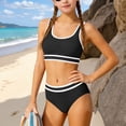 thumbnail image 2 of Hesxuno Girl's High Waisted Bikini Sets Sporty Two Piece Swimsuits Color Block High Cut Bathing Suits Black 160, 2 of 7