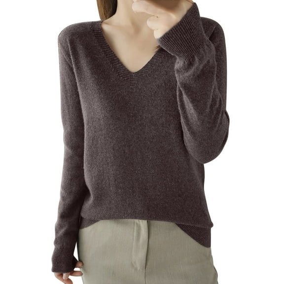 FAIWAD Women's V Neck Sweaters Trendy Casual Long Sleeve Solid Color Knitted Tops Comfy Lightweight Pullover Sweater