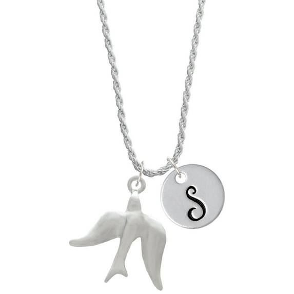 Delight Jewelry Silvertone 3-D Dove Silvertone Script Initial Disc - S - Charm Necklace, 20"+3"