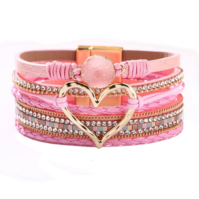 Pulsera de estilo de moda para mujer, pulsera magnética con diamantes de imitación y cuero artificial de PU suave