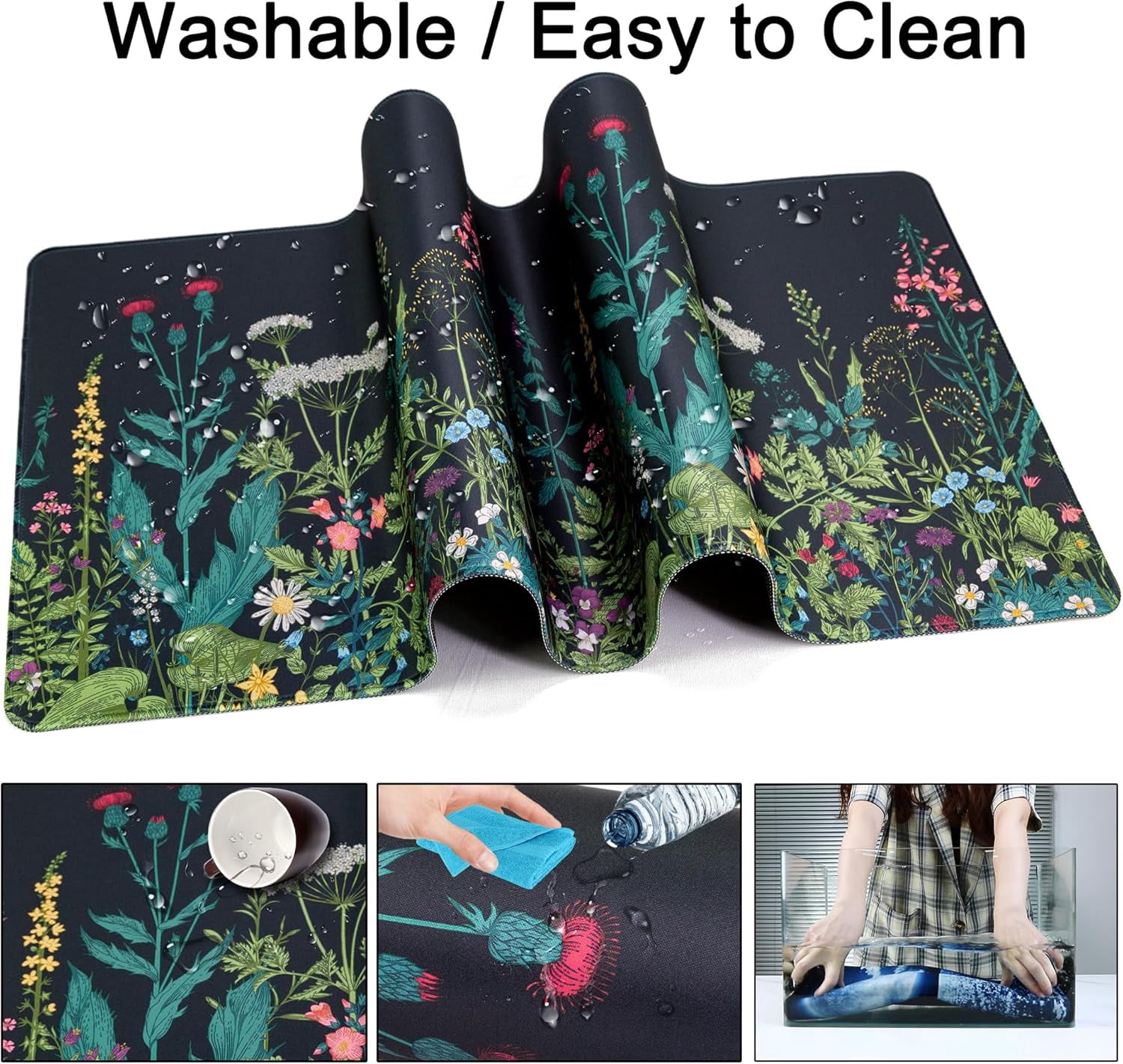 Desk Mat,Large Mouse Pad 35''×15.6'' XXL Extended Gaming Mouse Pad Mat with Non-Slip Base Stitched Eges Mousepad for Computer,Office,Keyboard and Laptop - Flowers