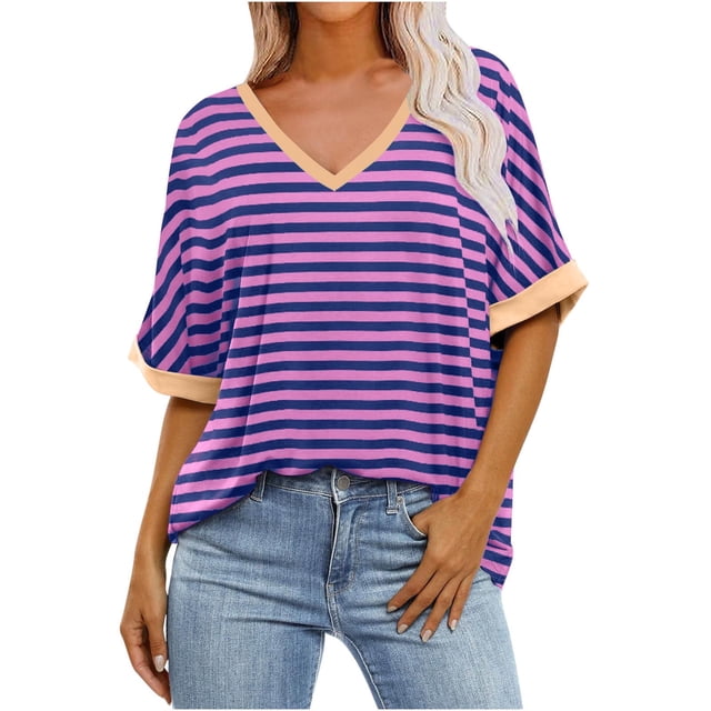 Blouses pour Femmes, Mode Décontractée Confortable Imprimé Col en V Manches Courtes Haut Blouse T-Shirt