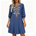 thumbnail image 2 of Summer Dresses for Women Sawvnm Women's Boho Embroidered Tunic Dress V Neck 3/4 Sleeve Casual Loose Mini Dress For Summer Beach, 2 of 6