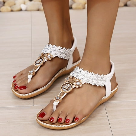 

Summer Shose 2022 Fashion Women s Ethnic Style Sandals Bohemian Retro Simple Casual Comfortable Rhinestone Flat Shoes J16