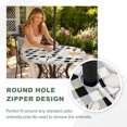 thumbnail image 4 of Round Outdoor Tablecloth with Umbrella Hole and Zipper, White Daisy Farmhouse Tablecloth with Elastic Waterproof, Garden Floral Honeybees Black Plaid Patio Table Covers for 55" - 60" Pool Tables, 4 of 9