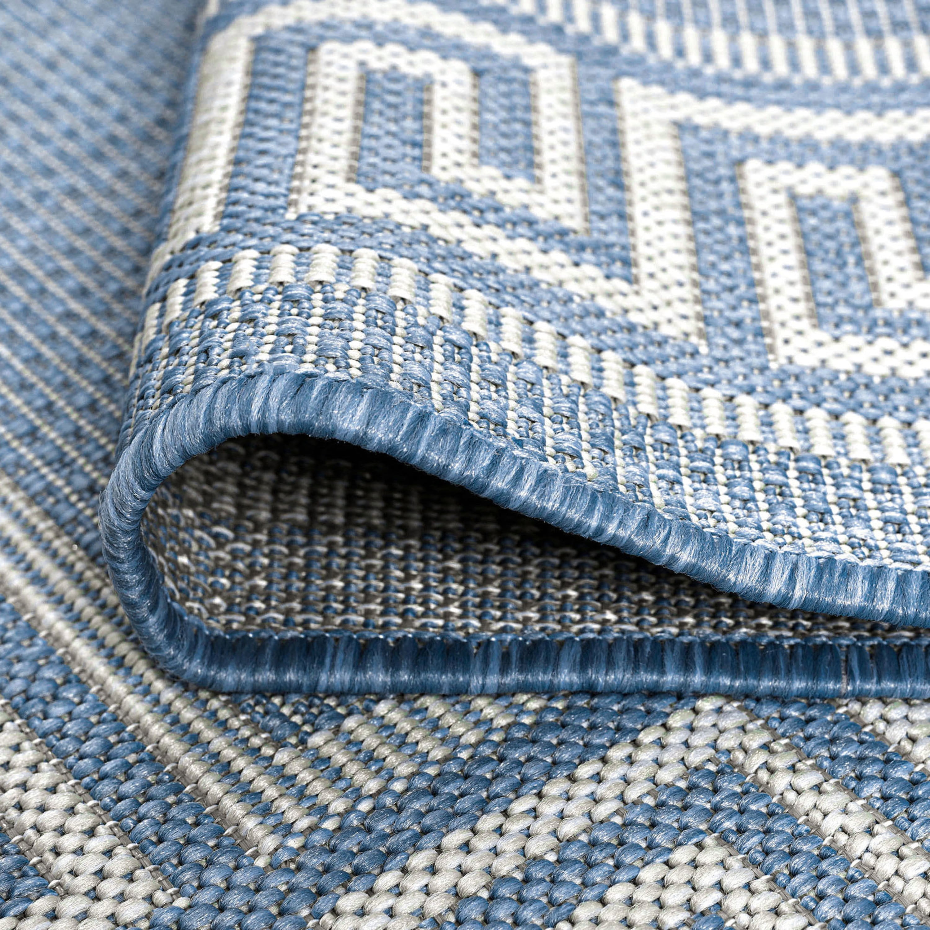 9x12 Water Resistant, Large Indoor Outdoor Rugs for Patios, Front Door Entry, Entryway, Deck, Porch, Balcony | Outside Area Rug for Patio | Blue, Greek Key | Size: 8'9'' x 12'2''