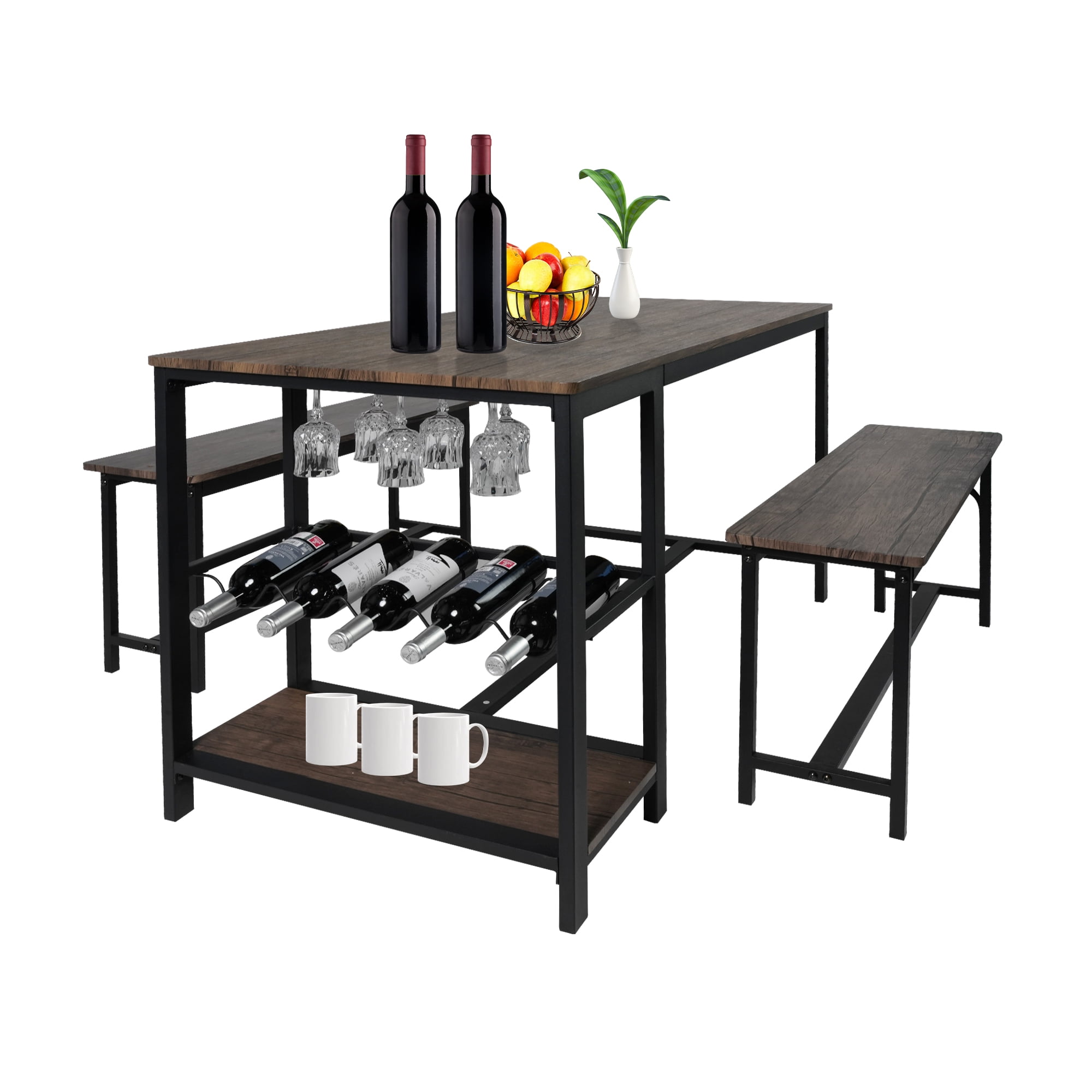 55" 3 Piece Dining Table Set, 4Person SpaceSaving for Kitchen, Dining Room w/ 2