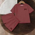 thumbnail image 6 of Girls Shorts Set 2-Piece, Short Sleeve Top & Elastic Waist Shorts with Pocket & Bow Embroidery, Soft Polyester Play Clothes for Kids Kids, Wine,Size 7-8T, 6 of 6