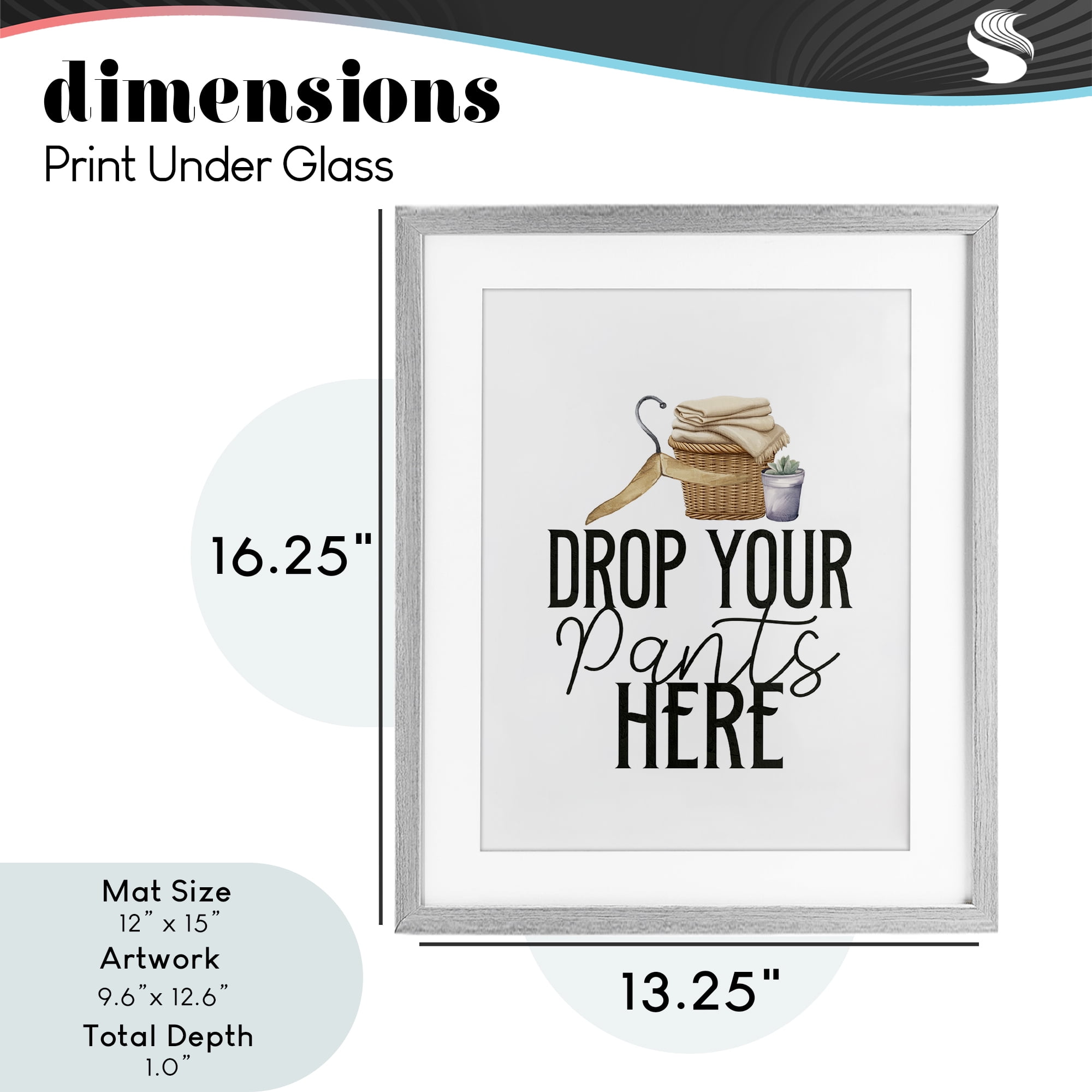 Drop Your Pants Here Minimal Gray Framed Print Under Glass, design by Kim Allen