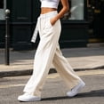thumbnail image 5 of LIaqionyy Women's Straight Leg Pants Drawstring Elastic Waist Casual Lightweight Fashion Trousers with Pockets, 5 of 9