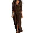 thumbnail image 2 of Wovilon Women's Maxi Shirt Dresses, Casual Button Down Long Tunic Tops with Front Slit, Loose Fit Roll-Up Sleeve Solid Color Beach Cover Up Dress, Lightweight Summer Vacation Wear, 2 of 9