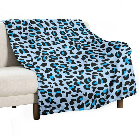 Blue Leopard Print Blanket Fleece Throw for Bed Sofa Travel and Camping, Super Soft Cozy Fluffy Plush Blanket for All Seasons