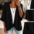 thumbnail image 4 of TGSLY Ruffle 3/4 Sleeve Denim Jacket for Women Dressy Casual Solid Color Open Front Cardigan Coat Loose Fit Flounce Hem Layering Cover Up M, 4 of 8