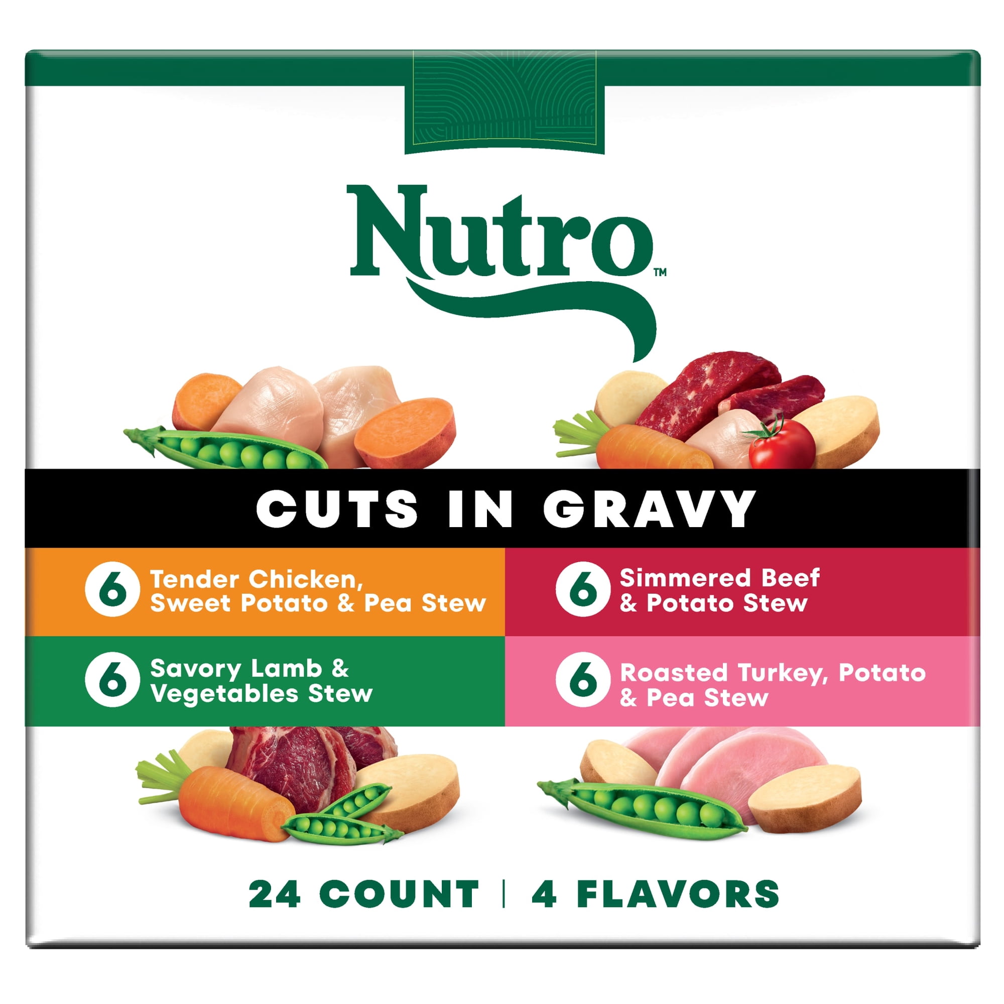 (24) Nutro Natural Grain Free Cuts In Gravy Beef, Lamb, Chicken, And Turkey Adult Wet Dog Food Variety Pack, 3.5 Oz Trays