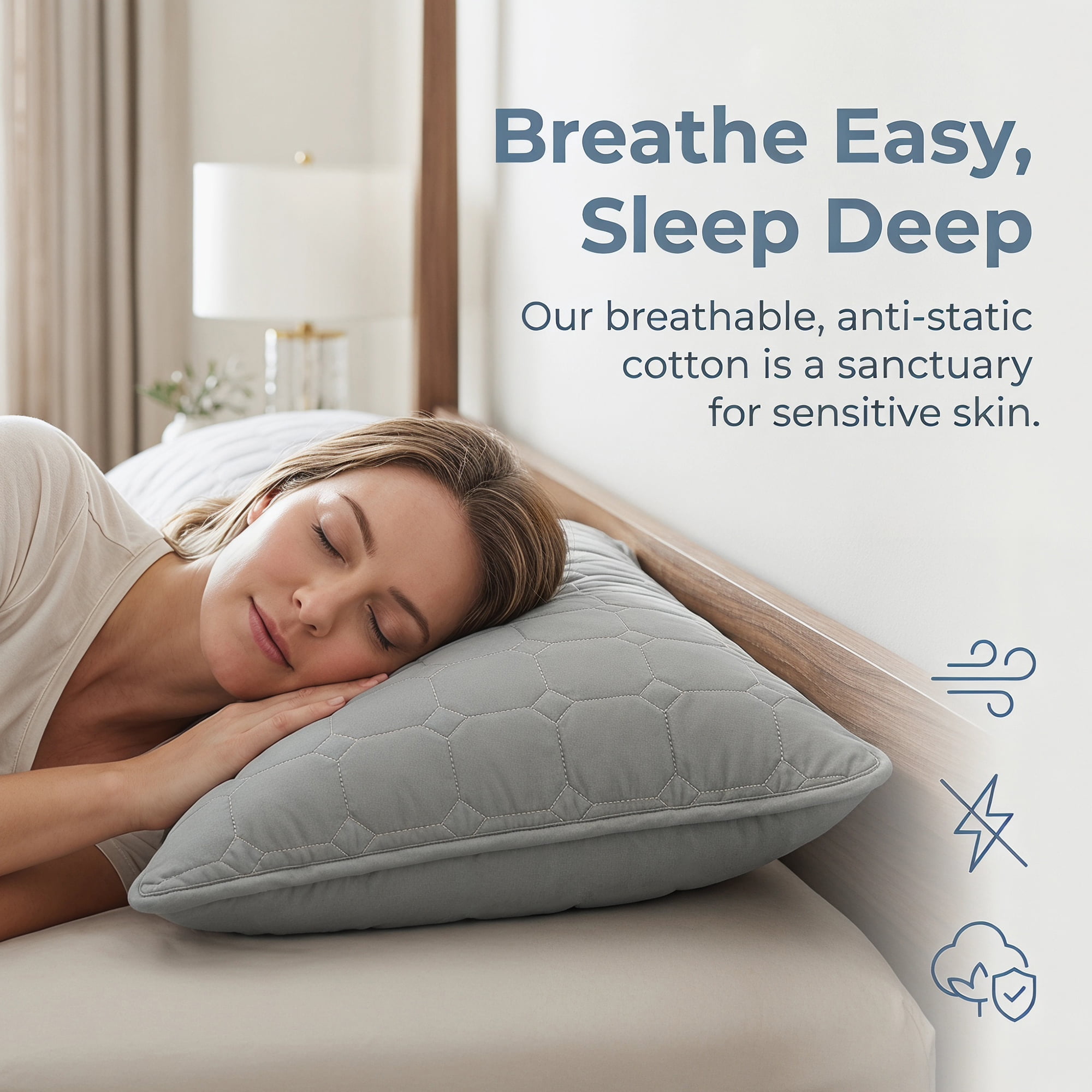 Unique Bargains Quilted Cotton Covers Pillow Protectors with Envelope Standard Size Gray