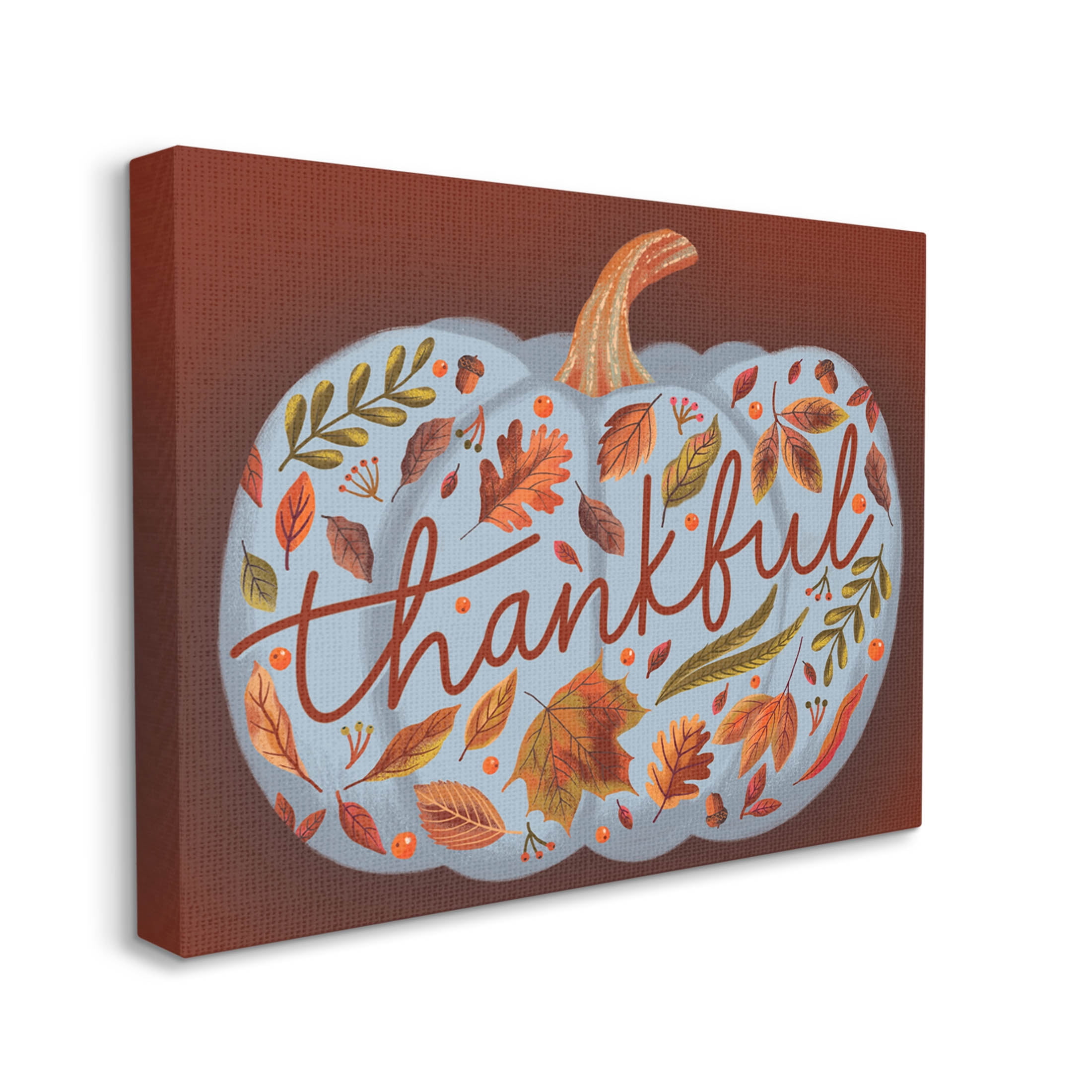 Thankful Leaf Patterned Pumpkin Holiday Graphic Art Gallery Wrapped Canvas Print Wall Art