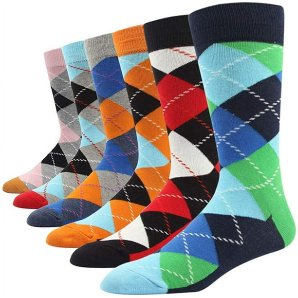 Calcetines de vestir para hombre grandes y altos, paquete de 6, con rayas de rombos, color oscuro, estilo clásico, tallas 10, 11, 12, 13, 14, 15 y 16
