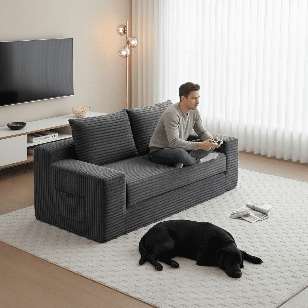 Howcool 132" Boneless Cloud Sectional Couches for Living Room, U Shaped Couch with Deep Seat Chaise, High Density Foam Compression Sofa