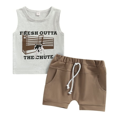 

Baby Boy Summer Clothes Cow Sleeveless Tank Top Vest Shorts Set Cute Cowboy Outfit
