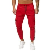 Camping Pants Men Summer, Stacked Pants Khaki Cargo For Grey Mens Pants Splicing Color Overalls Casual Pocket Sport Work Casual Trouser Pants Chino Stretch Wild Pants Brown (XXL, Red)