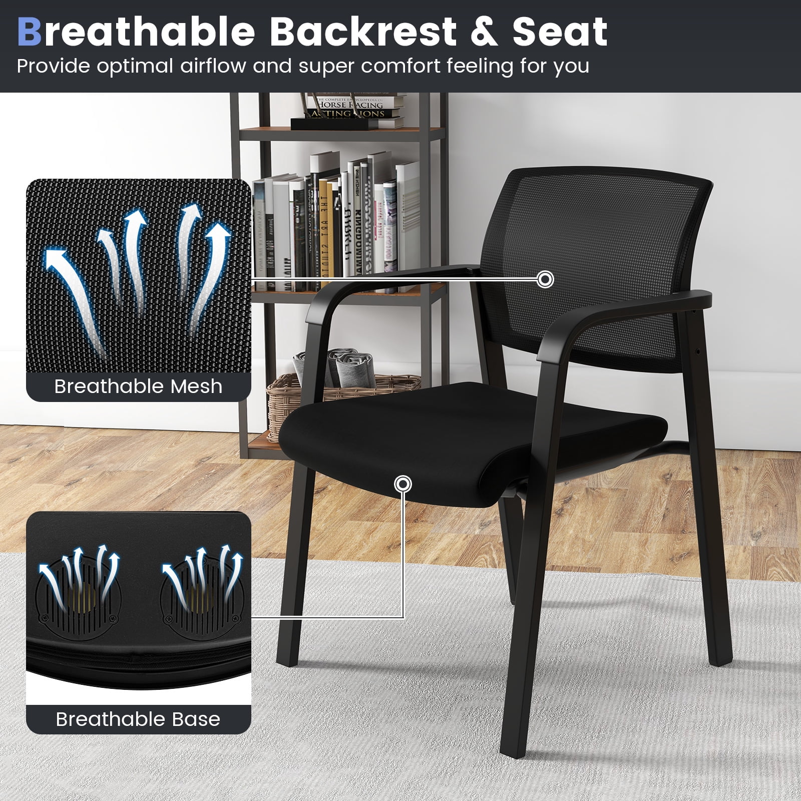 Gymax 10-Pack Office Conference Chair Set Mesh Guest Reception Stack Chairs w/ Caster Wheels
