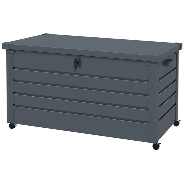 CoSoTower 82 Gallon Garden Storage Box, Waterproof Outdoor Storage Container with Wheels and Handles, Dark Grey