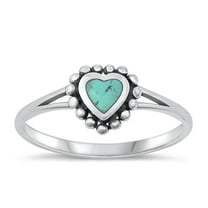 CHOOSE YOUR COLOR Vintage Simulated Turquoise Ring .925 Sterling Silver Bali Style Heart Band Blue CZ Female Size 6