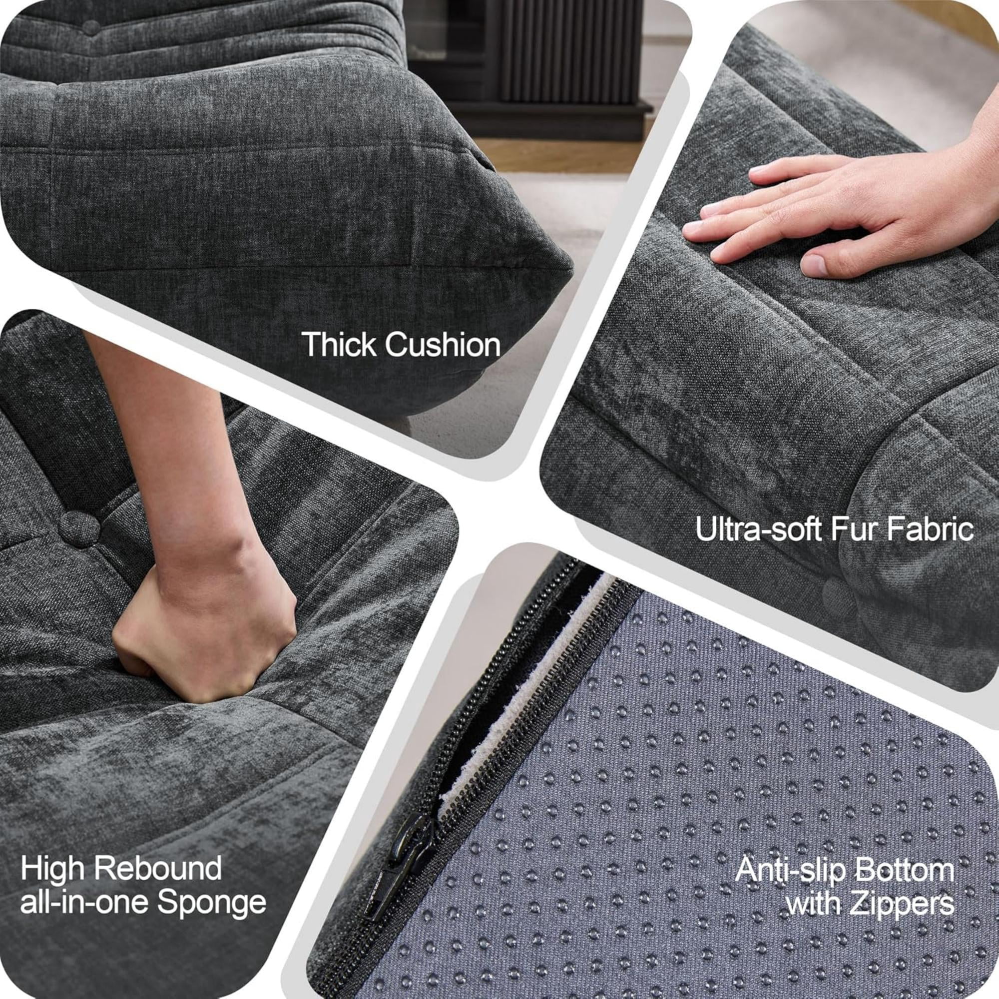 Bean Bag Chairs for Adults Giant Bean Bag Chair Memory Foam BeanBag Chair Bean Bag Sofa with Filler Faux Fur Fireside Beanbags Lazy Sofa for Living Room Bedroom Office (Darkgrey Chenille, 3-Seater)