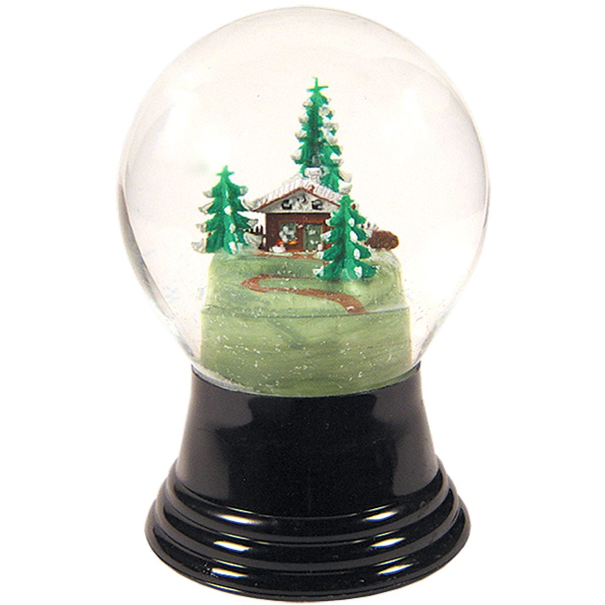 5" Black and Green Perzy Snow Globe Medium Chalet with Tress Decoration
