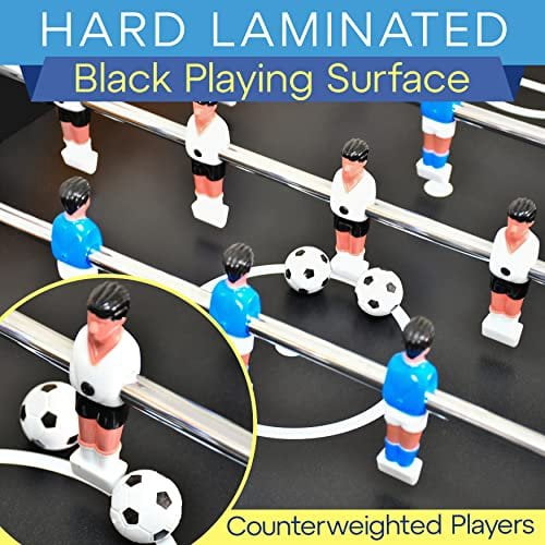 SereneLife 48" Arcade Foosball Table - 47.83'' x 24.02'' x 31.10'' Home Game Room Soccer Table, Modern Black Design, Chrome Steel Rods, 2 Balls, 2 Drink Holders, Adjustable for Kids & Adults