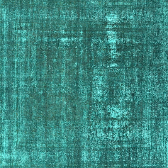 Ahgly Company Machine Washable Indoor Square Oriental Turquoise Blue Industrial Area Rugs, 7' Square