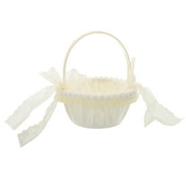 Satin Wedding Basket Flower Girl Basket Lace Flower Basket White Bowknot Design Picnic Basket Silk Rose Flower Basket Snack Candy Fruit Storage Basket Ceremony Party Decor