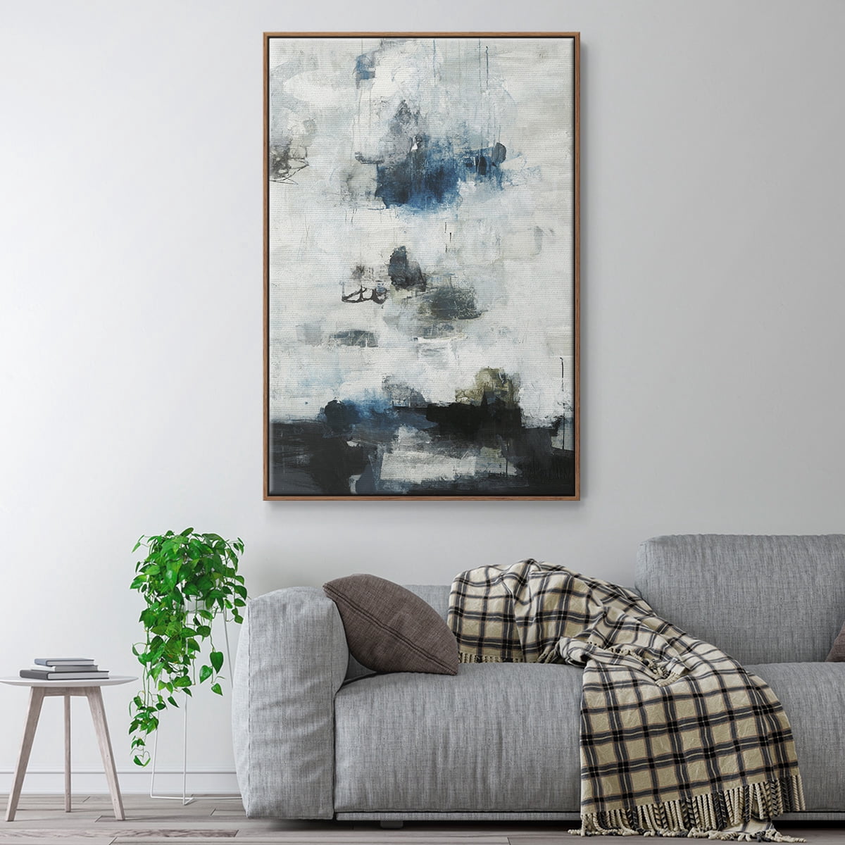 Black & Blue Framed Premium Gallery Wrapped Canvas - Ready to Hang - 27 x 41 - Walnut Floating Frame