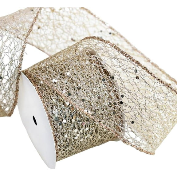 10 Yards 2.48 Inch Brown Glitter Mesh Ribbon Wire Edge Wide Web Sparkling Metallic with Sequins Spools Fabric Ribbons