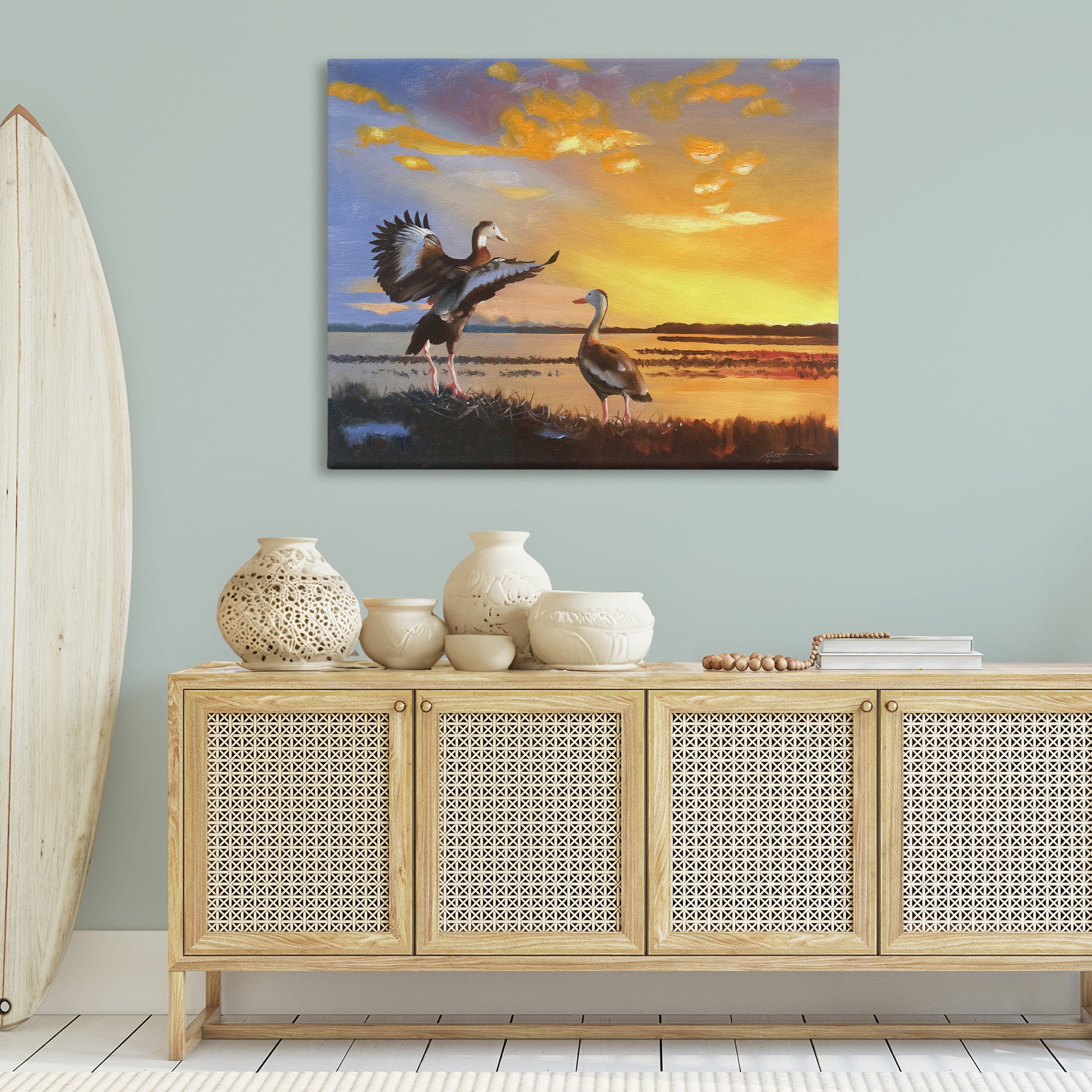 Stupell Industries Beach Birds at Sunset Animals & Insects Painting Gallery Wrapped Canvas Art Print Wall Art, 48 x 36