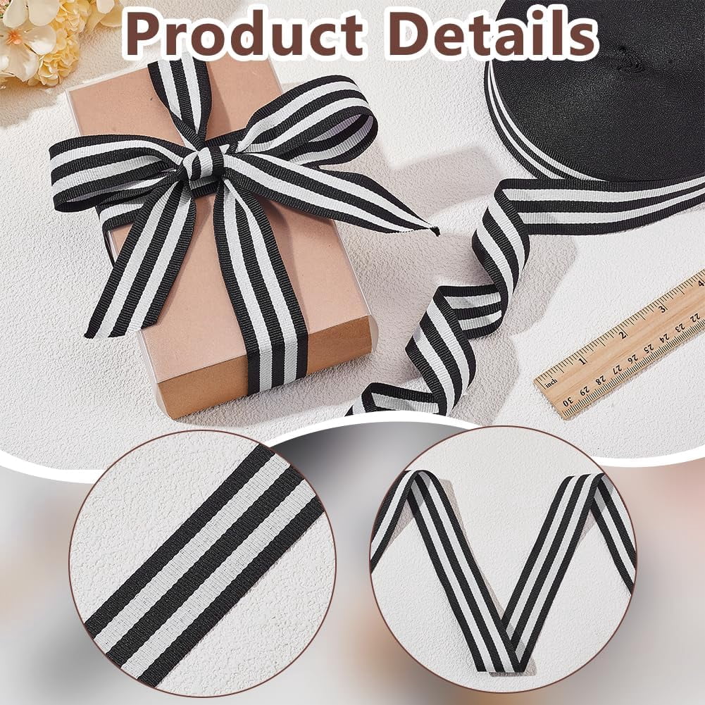 50yards Polyester Stripe Ribbons Black 1-5/8 inch(40mm)