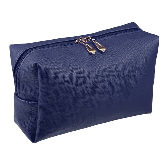 Unique Bargains 1 Pcs Makeup Bag Cosmetic Travel Bag Waterproof PU Leather Case Makeup Bag for Women S Size Dark Blue
