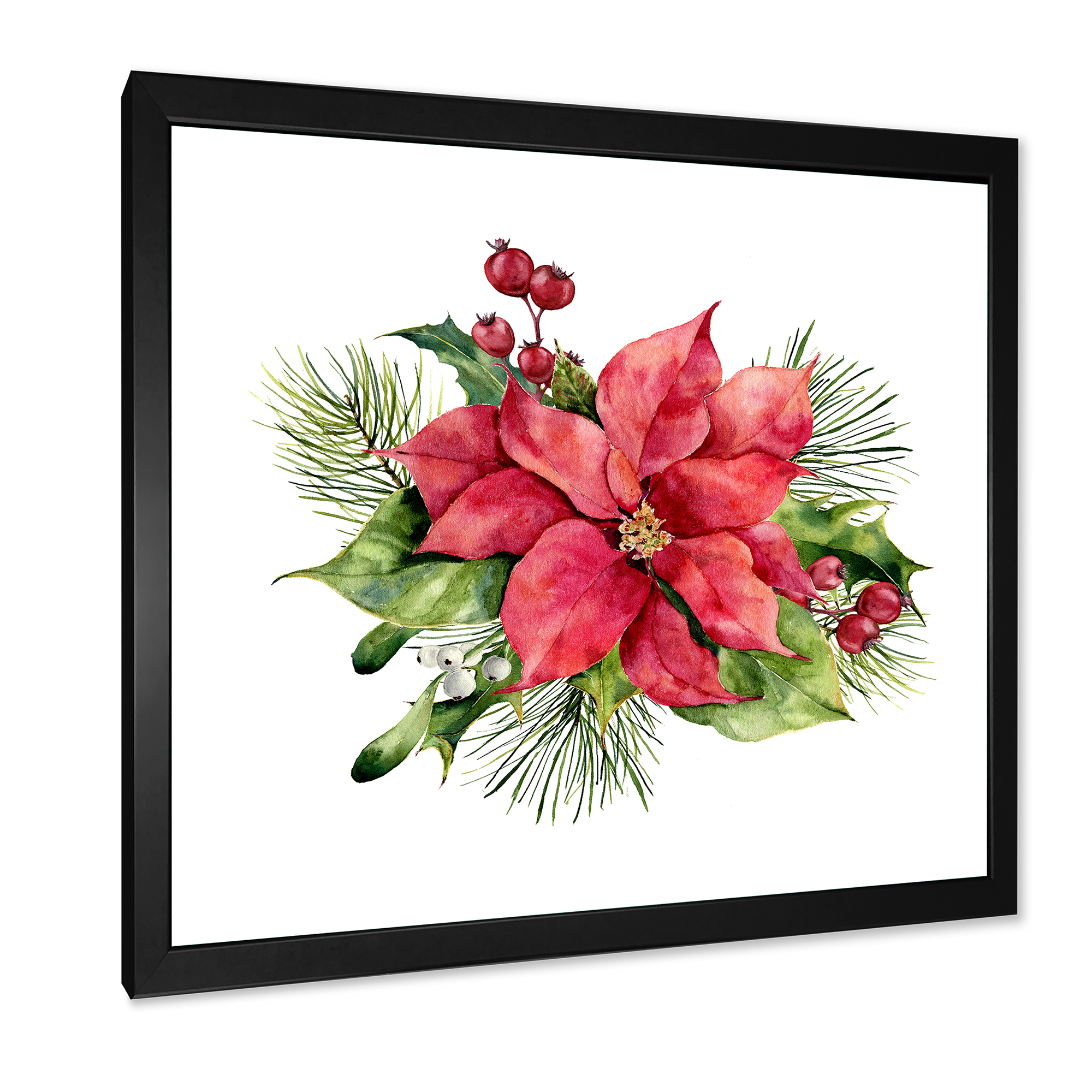 Designart 'Christmas Fir Branch and Holly Mistletoe Berries I' Traditional Framed Art Print