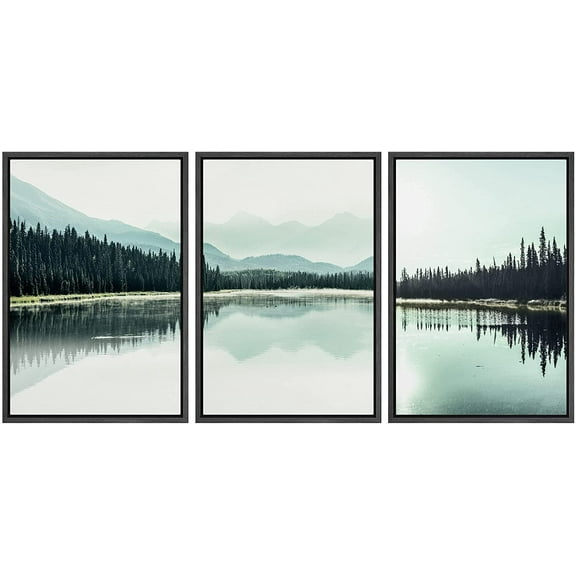IDEA4WALL Framed Canvas Print Wall Art Set Teal Mountain Range Lake Forest Landscape Nature Photography Modern Art Rustic Scenic Relax/Calm for Living Room, Bedroom, Office - 16"x24"x3 Black