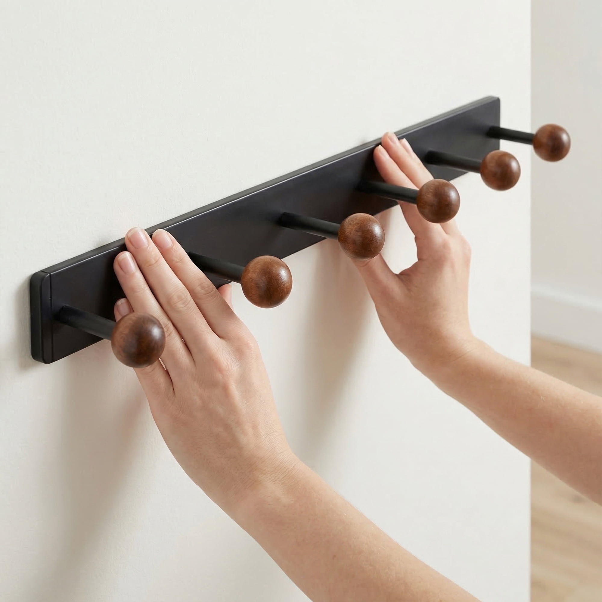 Unique Bargains Coat Rack Wall Mount Aluminum Wood Hook for Entryway Black 18.9"x1.6"