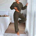 thumbnail image 2 of UAMVSH Womens Fleece Sets Warm Winter Long Sleeve Crew Neck Tops and Elastic Waist Cinch Bottom Pants Fuzzy Fluffy 2 Piece Outfits(X-Large,Army Green), 2 of 7