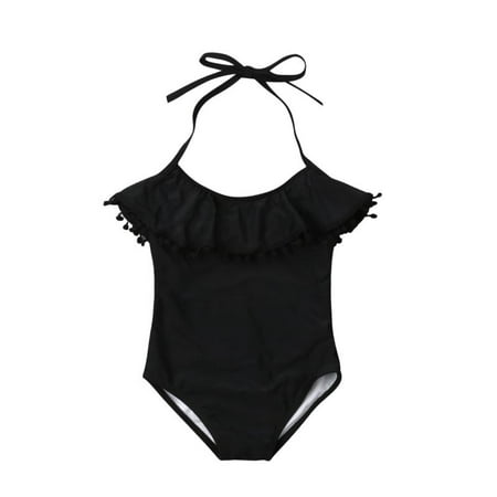 Mommy and Me Matching Tassel Halter Bathing Suit Women Girls Family Matching Ruffle Solid Color Swimsuit Bikini