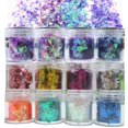 thumbnail image 1 of Kit de 12 colores iridiscentes de copos de purpurina gruesa, resina irregular, epoxi, arte, pintura, purpurina, accesorios para festivales, cosméticos, cuerpo, purpurina, pegatinas de lentejuelas, dec, 1 of 5