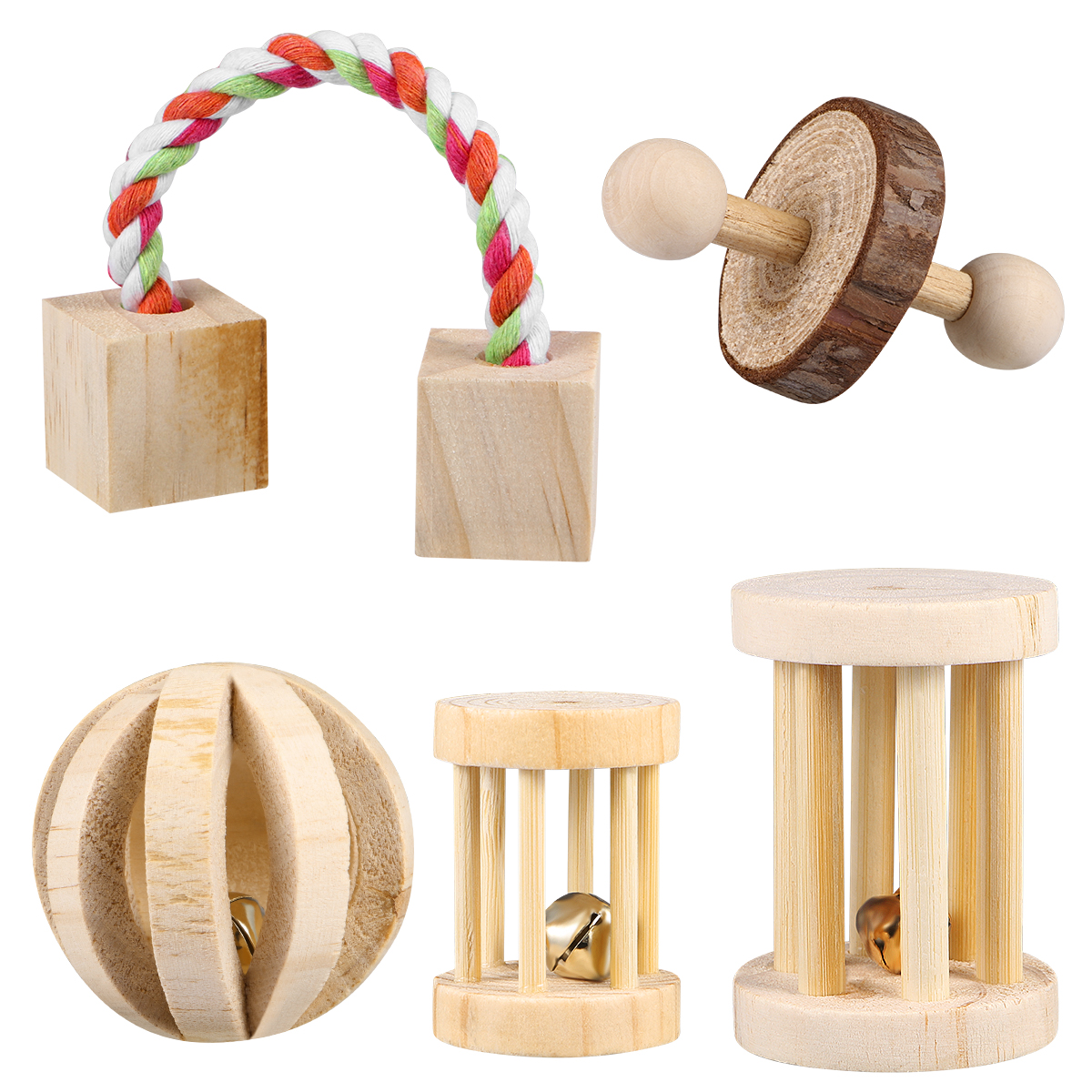 Ogquaton Pet Chew Toy Natural Grass Ball with Bell for Rabbit Hamster Guinea Pig Tooth Cleaning Creative and Useful