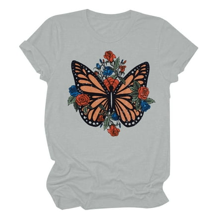 

Plus Size Tops for Women Crop Tops Women s Trendy Printed Crew Neck Short Sleeve T-shirt Blouse Loose Fit Tops T Shirts for Women Valentines Day Shirts Women Clearance on Sales Gray M