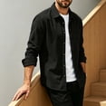 thumbnail image 7 of Mens Solid Lapel Collar Long Sleeve Shacket, Loose Casual Button Down Shirt Jacket, Autumn Chest Pocket Outerwear Top, 7 of 7
