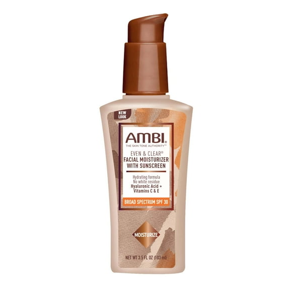 Ambi Even & Clear Daily Facial Moisturizer with SPF 30, For All Skin Types & Ages, 3.5 oz