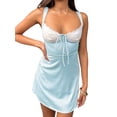 thumbnail image 4 of xiaxaixu Robe Mini Sans Manches à Bretelles Spaghetti pour Femmes Été Dentelle Florale Patchwork Bandage Col en V Robe de Soirée pour Cocktail, 4 of 9