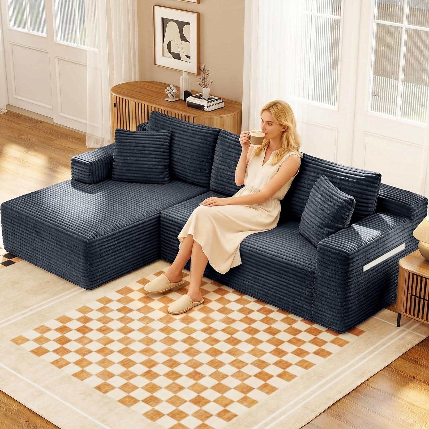 MOONMISS L-Shaped Cloud Sectional Couch with Chaise,Modern Corduroy Upholstered Modular Boneless Sofa,No Assembly for Living Room Apartment(Gray,Left)