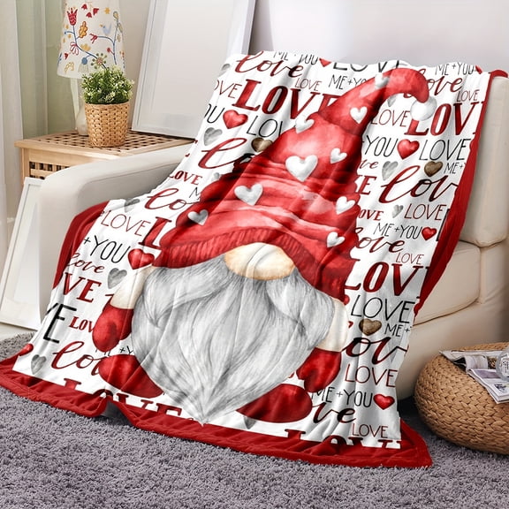1pc Gnome Blanket Throw With Love English Letters, Love You Throw Blanket For Couch Sofa Bedding Room Decor, Super Soft Fleece Flannel Blankets For Valentine Gifts For Christmas